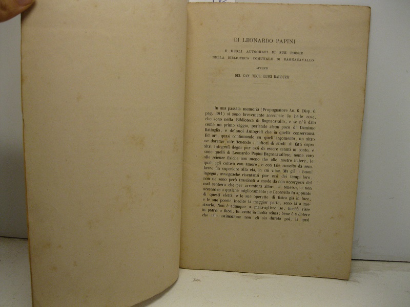 Di Leonardo Papini e degli autografi di sue poesie nella biblioteca comunale di Bagnacavallo